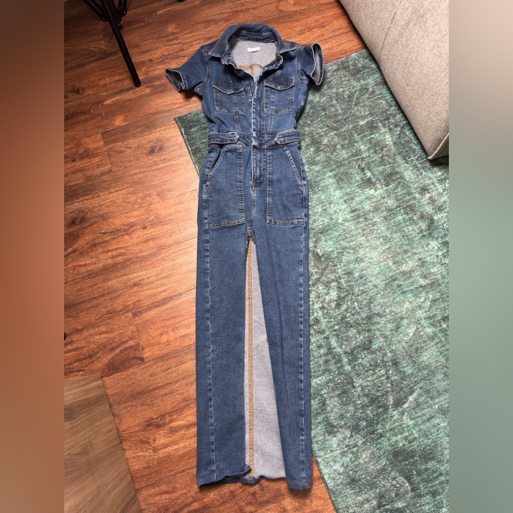 Good American Blue Denim Maxi Dress with Front Slit - Picture 3 of 4